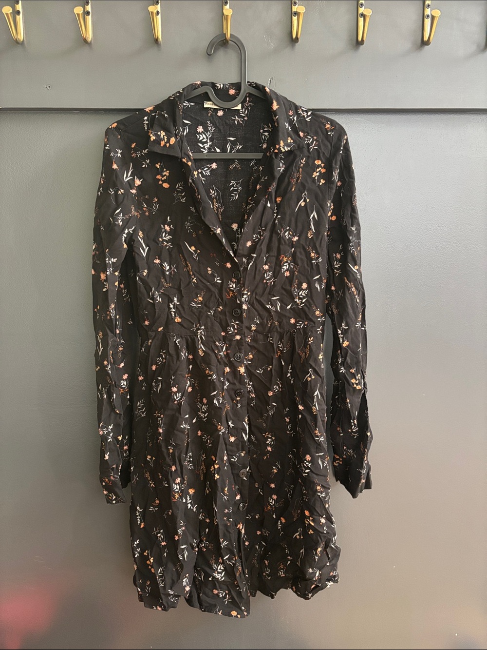 Black Floral Button-Front Women's Dress